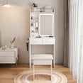 thumbnail image 1 of Small White Makeup Vanity Desk with Mirror and Adjustable LED Lights, Built-in Power Outlet and Hidden Storage, 1 of 12