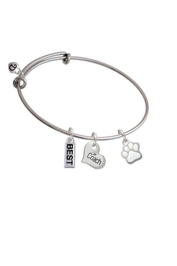 Small White Paw Coach Heart Expandable Bangle Bracelet