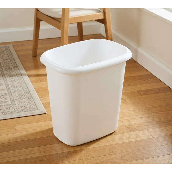 Small White Plastic Bathroom Trash Can  10 Inch Rectangular Open Top Wastebasket Garbage Bin for Vanity, Bedroom, Office