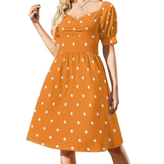 Small White Polka Dots with Orange Background Sleeveless Dress Dresses for wedding party women's luxury party dress Dress