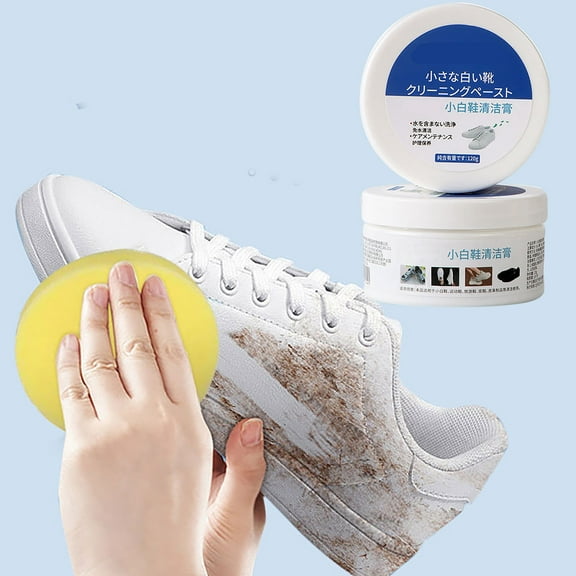 Small White Shoe Cleaning Paste, Built-in Sponge Shoe Cleaner for Leather Canvas & Synthetic, Effective Stain Remover & Travel-Friendly Shoe Care, Shoe Cleaner