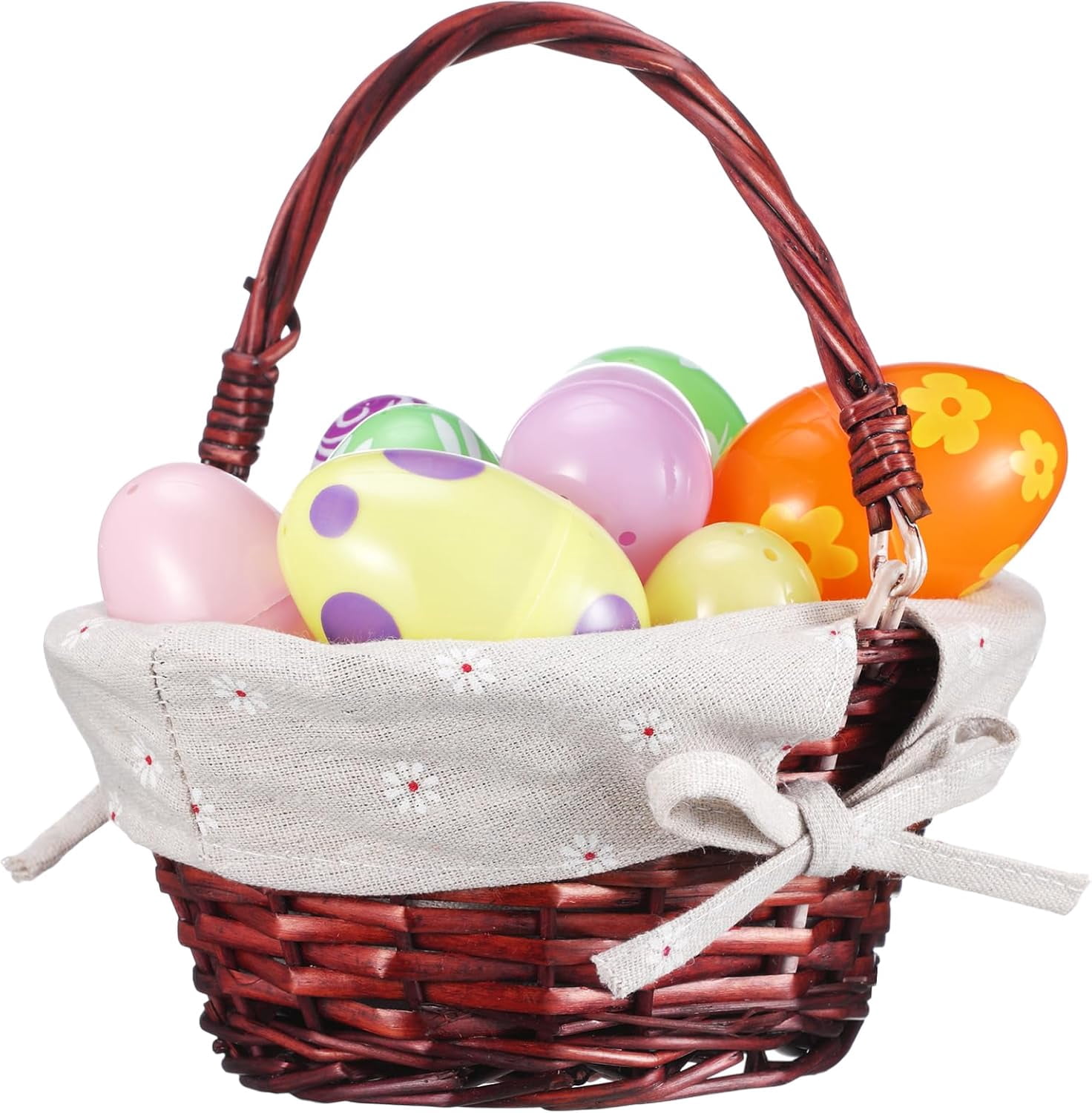 Small Wicker Basket with Handle Empty Rattan Picnic Gift Small Basket with Liner Oval Willow Woven Container for Candy Easter Egg Hunt Game 9 x 7 x 4 Inch(Brown)