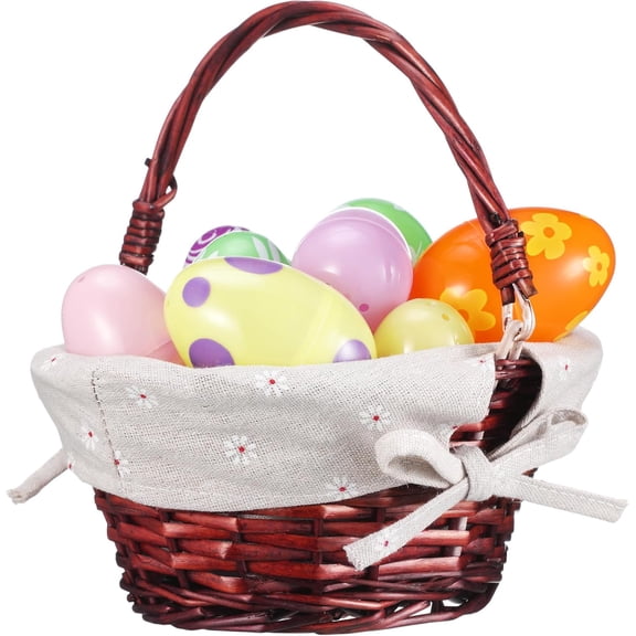Small Wicker Basket with Handle Empty Rattan Picnic Gift Small Basket with Liner Oval Willow Woven Container for Candy Easter Egg Hunt Game 9 x 7 x 4 Inch(Brown)