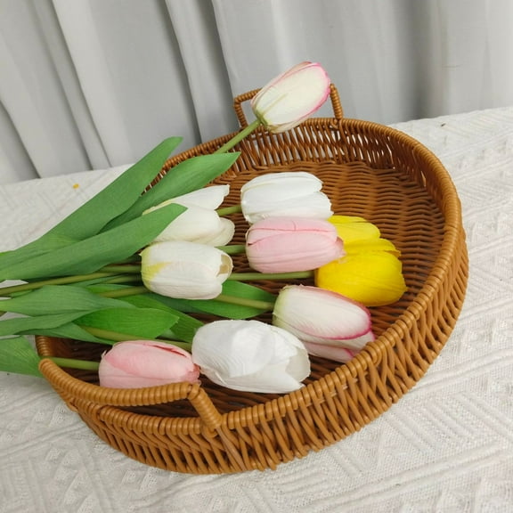 Small Wicker Basket,Rattan Bread Baskets Round Woven Fruit Bowls Key Holders Stackable for Storage, Snack, Fruit, Vegetable Natural Small Basket