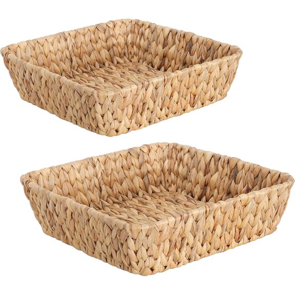 Small Wicker Basket Tray 2 Pack, Small Rattan Basket Set for Gifts,Entryway Console,Tabletop,Office | Woven Wicker Decorative Desk Baskets for Organizing