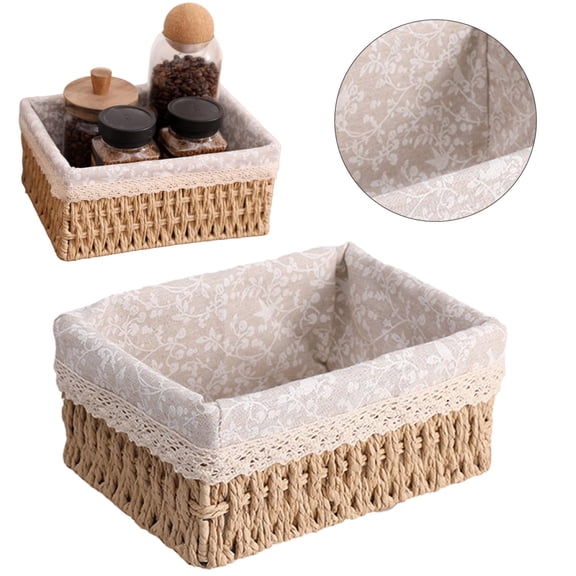 Small Wicker Baskets for Organizing ,Hand Woven Baskets for Storage, Towels and Toilet Paper Organization, Woven Gift Basket,Countertop Baskets for Organizing,Khaki 2,M