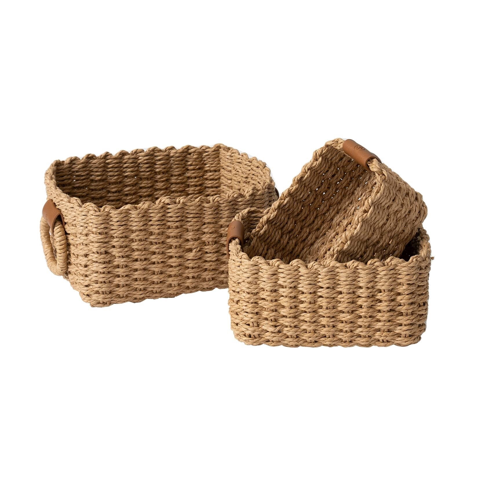 PROLAND Recycled Wicker Storage Baskets - Set Of 4 Paper Rope Organizer Bins