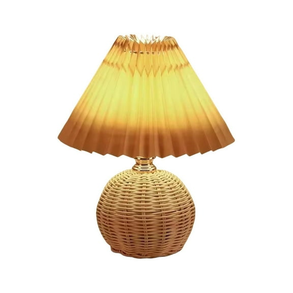 Small Wicker Lamp Wicker Table Lamp Pleated Lampshade USB Vintage Bedside Lamp Farmhouse Lamps For Decoration For Kitchen Counter