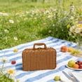 thumbnail image 1 of Small Wicker Picnic Basket, Decorative Retro Rattan Suitcase with Faux Leather Buckle, Lightweight Gift Basket Box, Makeup Organizer, Suitable for All Season, Easter, Picnic, 8.7 x 6.7 x 4.3 in, 1 of 12