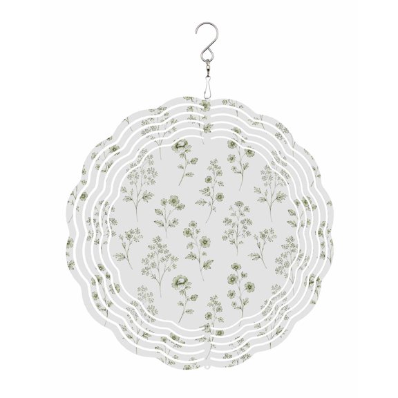 Small Wildflowers Wind Spinner for Garden Yard 12In, Rustic Floral Green Flower Leaves Botanical 3D Stainless Steel Kinetic Hanging Wind Spinners Rustproof Outdoor Decor for Lawn Patio Home