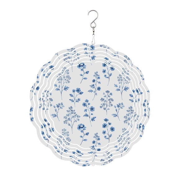 Small Wildflowers Wind Spinner for Garden Yard 8In, Rustic Floral Blue Flower Leaves Botanical 3D Stainless Steel Kinetic Hanging Wind Spinners Rustproof Outdoor Decor for Lawn Patio Home