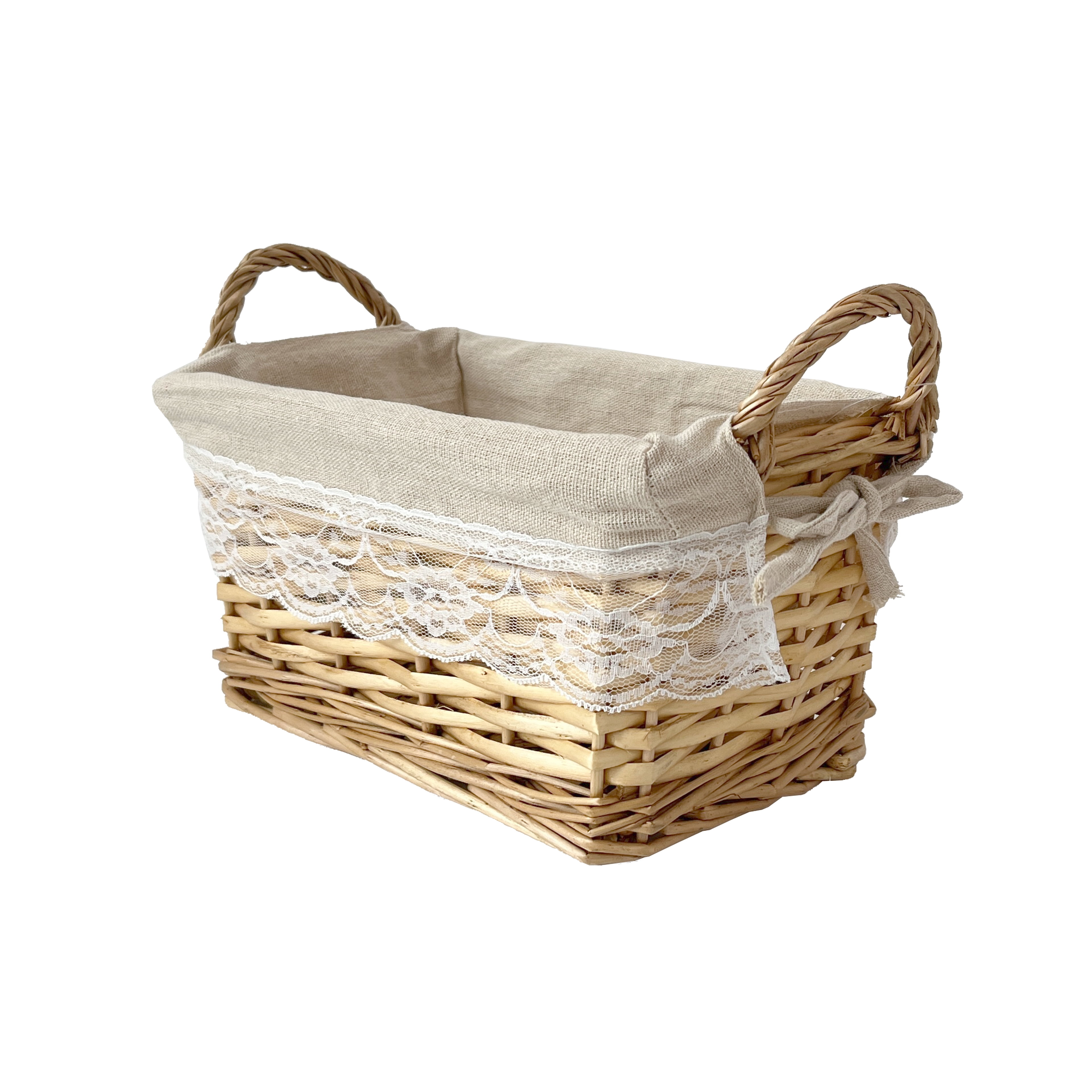 Small Light Brown Wicker Basket with Cream Liner