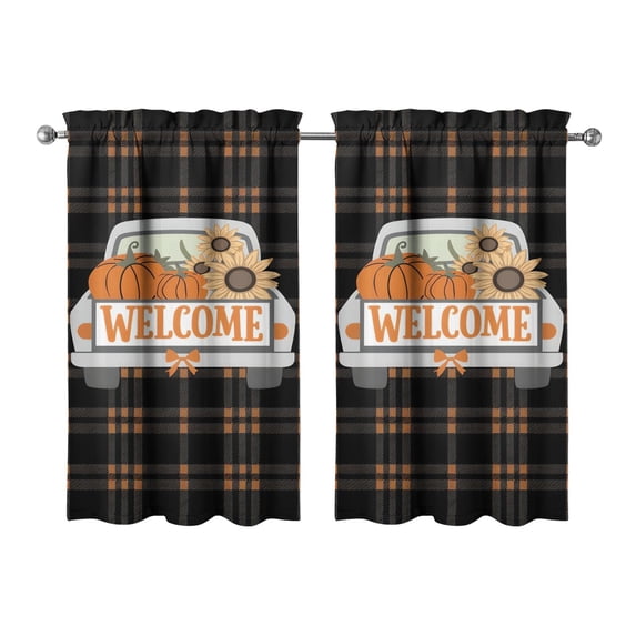 Small Window Curtains Autumn Decor Pumpkin Pattern Thanksgiving Theme 2 PCS,27.5x39in kitchen curtains fall holiday curtain