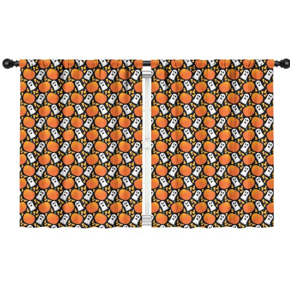 Small Window Curtains with Halloween Trick or Treat Candy and Bat Pattern,42x54in long Curtains Set