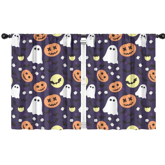 Small Window Curtains with Spooky Cute Halloween Candy and Pumpkin Design,42x54in long Curtains Set