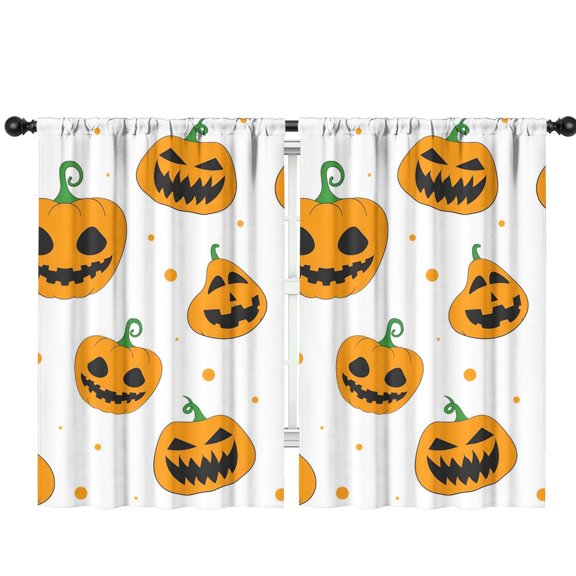 Small Window Curtains with Vintage Halloween Full Moon and Candy Motif,42x63in long Curtains Set