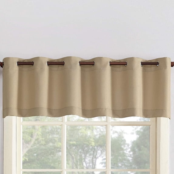 Small Window Grommet Curtains Blackout Curtain Valance Window Treatment for Bedroom, Living Room, Bathroom, Kitchen (One Panel, 42" W x 10" L) Taupe Solid