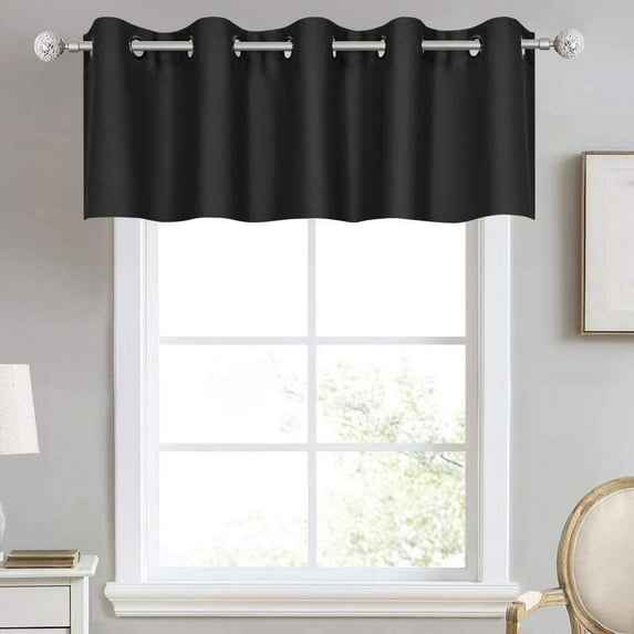 Small Window Grommet Curtains Blackout Curtain Valance Window Treatment for Bedroom, Living Room, Bathroom, Kitchen (One Panel, 42" W x 12" L) Black Solid