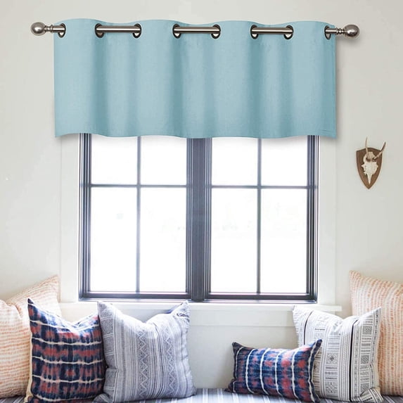 Small Window Grommet Curtains Blackout Curtain Valance Window Treatment for Bedroom, Living Room, Bathroom, Kitchen (One Panel, 42" W x 12" L) Light Blue Solid