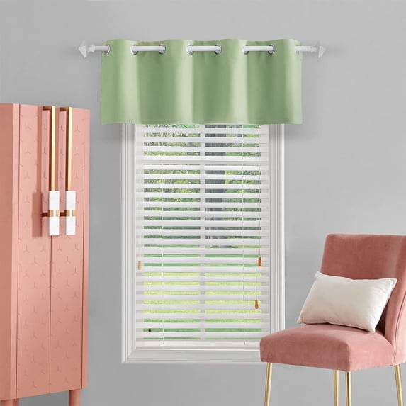 Small Window Grommet Curtains Blackout Curtain Valance Window Treatment for Bedroom, Living Room, Bathroom, Kitchen (One Panel, 42" W x 16" L) Light Green Solid