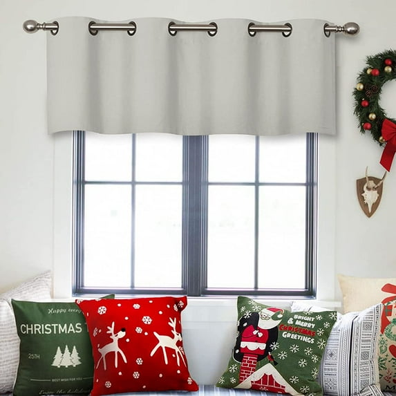 Small Window Grommet Curtains Blackout Curtain Valance Window Treatment for Bedroom, Living Room, Bathroom, Kitchen (One Panel, 42" W x 18" L) Greyish White Solid