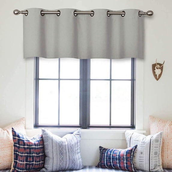 Small Window Grommet Curtains Blackout Curtain Valance Window Treatment for Bedroom, Living Room, Bathroom, Kitchen (One Panel, 42" W x 18" L) Silver Grey Solid