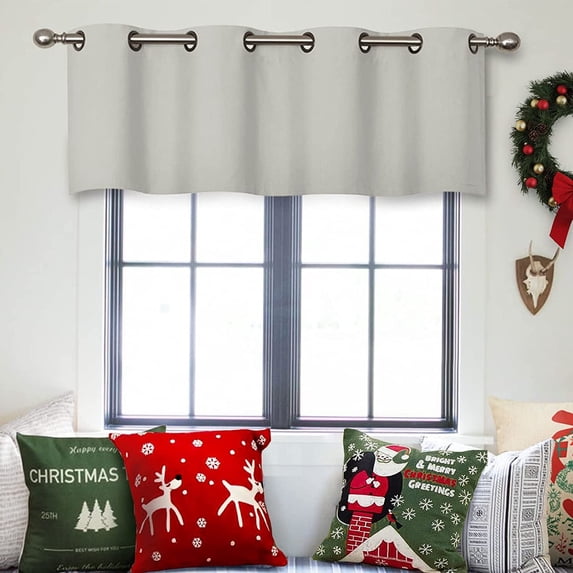 Small Window Grommet Curtains Blackout Curtain Valance Window Treatment for Bedroom, Living Room, Bathroom, Kitchen (One Panel, 42" W x 8" L) Greyish White Solid