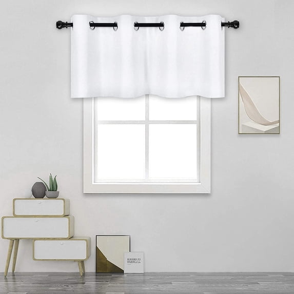 Small Window Grommet Curtains Blackout Curtain Valance Window Treatment for Bedroom, Living Room, Bathroom, Kitchen (One Panel, 42" W x 8" L) Pure White Solid