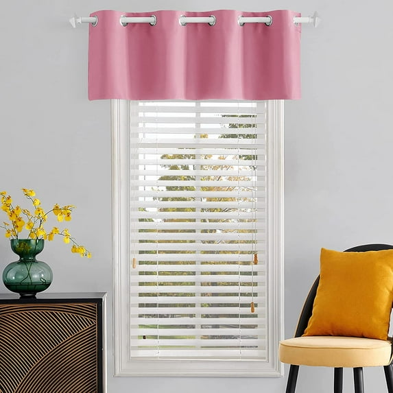Small Window Grommet Curtains Blackout Curtain Valance Window Treatment for Bedroom, Living Room, Bathroom, Kitchen (One Panel, 42" W x 8" L) Rose Gold Solid