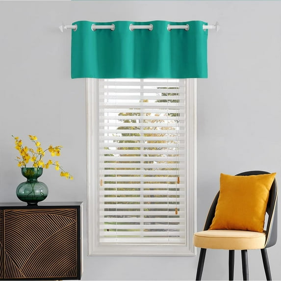 Small Window Grommet Curtains Blackout Curtain Valance Window Treatment for Bedroom, Living Room, Bathroom, Kitchen (One Panel, 42" W x 8" L) Turquoise Solid