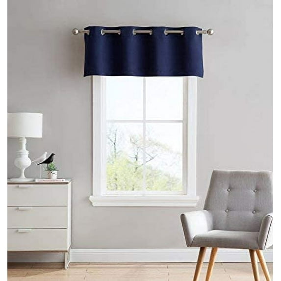 Small Window Grommet Curtains Blackout Curtain Valance Window Treatment for Bedroom, Living Room, Bathroom, Kitchen (One Panel, 52" W x 10" L) Navy Blue Solid