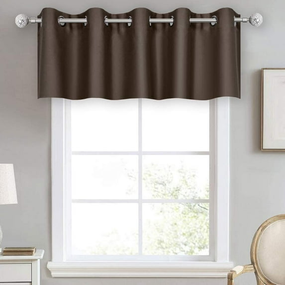 Small Window Grommet Curtains Blackout Curtain Valance Window Treatment for Bedroom, Living Room, Bathroom, Kitchen (One Panel, 52" W x 12" L) Coffee Solid