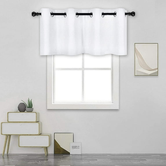 Small Window Grommet Curtains Blackout Curtain Valance Window Treatment for Bedroom, Living Room, Bathroom, Kitchen (One Panel, 52" W x 12" L) Pure White Solid