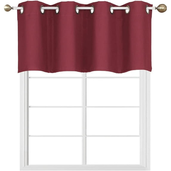 Small Window Grommet Curtains Blackout Curtain Valance Window Treatment for Bedroom, Living Room, Bathroom, Kitchen (One Panel, 52" W x 14" L) Burgundy Solid