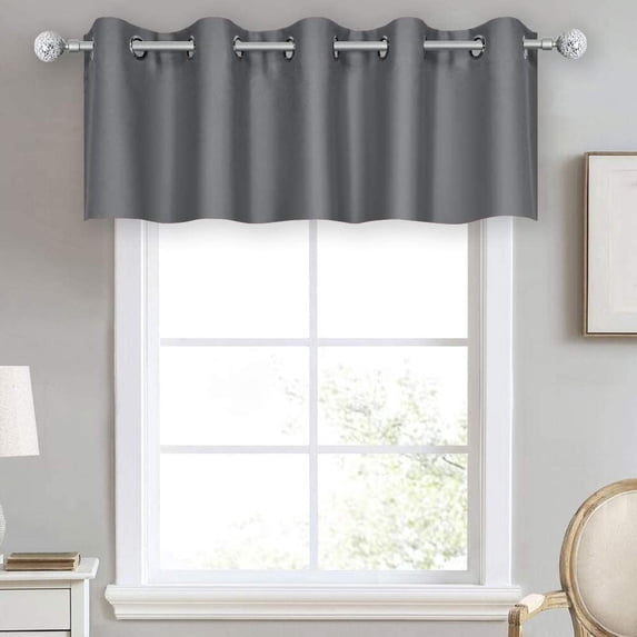 Small Window Grommet Curtains Blackout Curtain Valance Window Treatment for Bedroom, Living Room, Bathroom, Kitchen (One Panel, 52" W x 16" L) Grey Solid