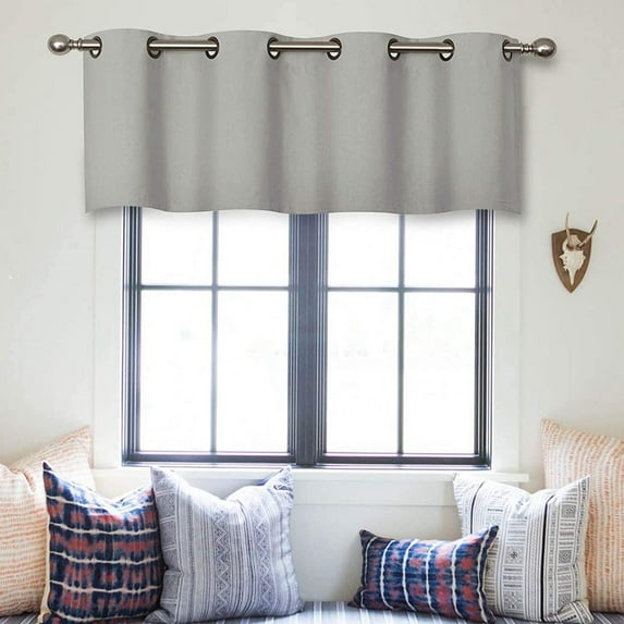 Small Window Grommet Curtains Blackout Curtain Valance Window Treatment for Bedroom, Living Room, Bathroom, Kitchen (One Panel, 52" W x 22" L) Silver Grey Solid