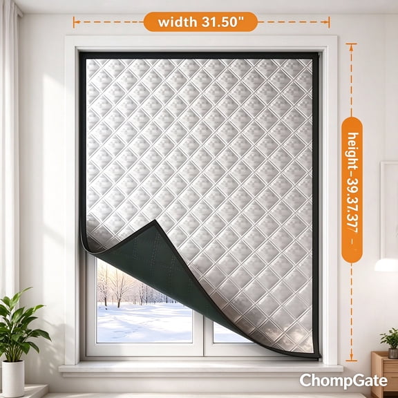 Small Window Insulation Curtain 31"x39", Thermal Blackout Curtain for Bathroom Kitchen, Windproof Winter Window Cover with Velcro, Cut to Fit