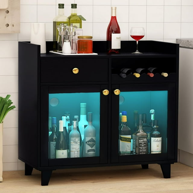 Small Wine with Glass Doors Modern Liquor Bar with LED