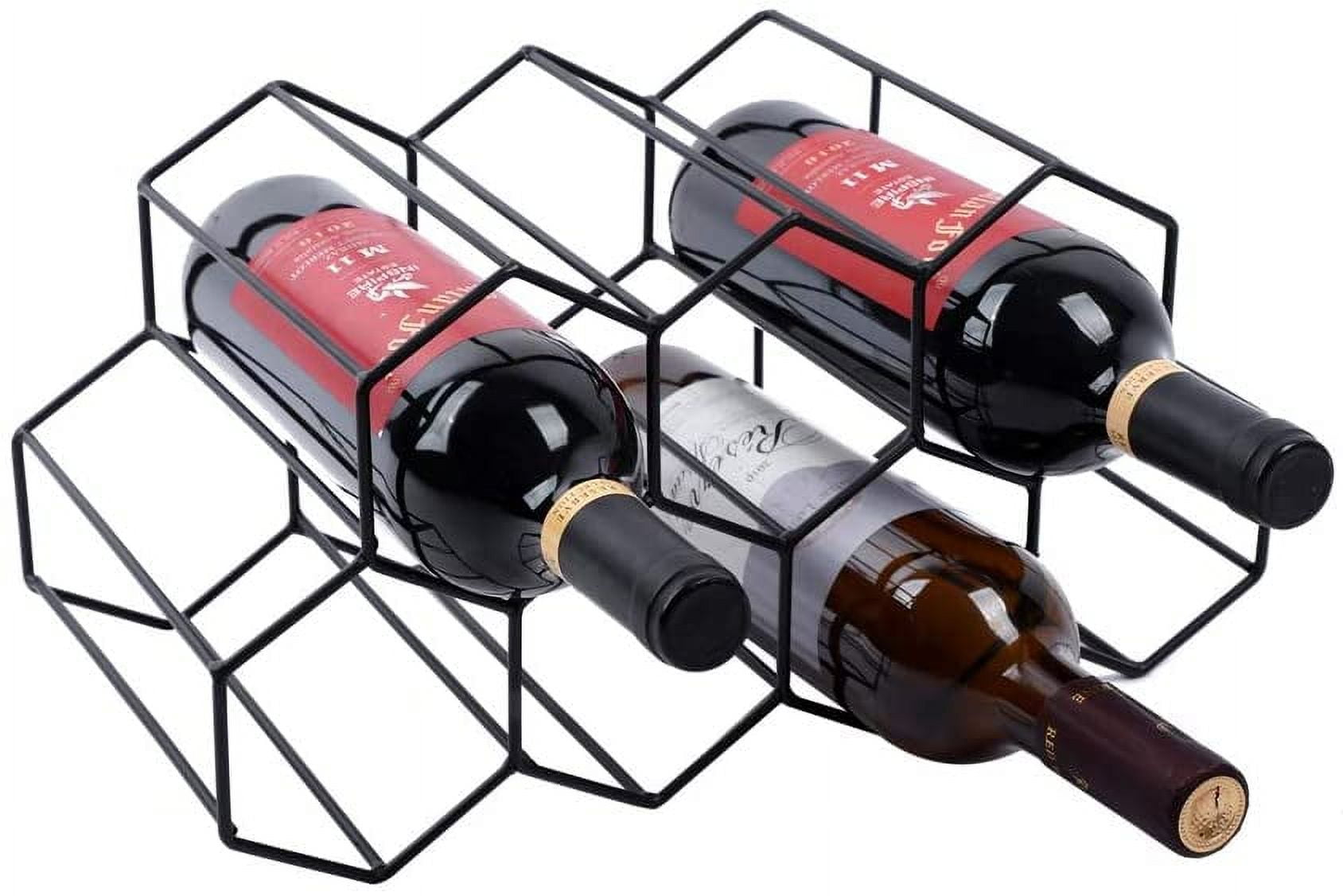 Small Wine Rack 9 Bottle Holder - No Need Assembly Modern Metal Wire ...
