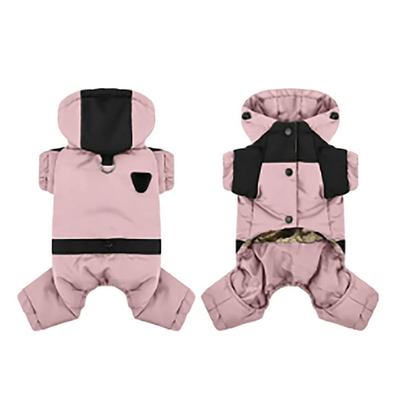 Small Winter Coat With Hood for Dogs - 4 Legs Covered Snowsuit Adjustable Warm Jacket for Small