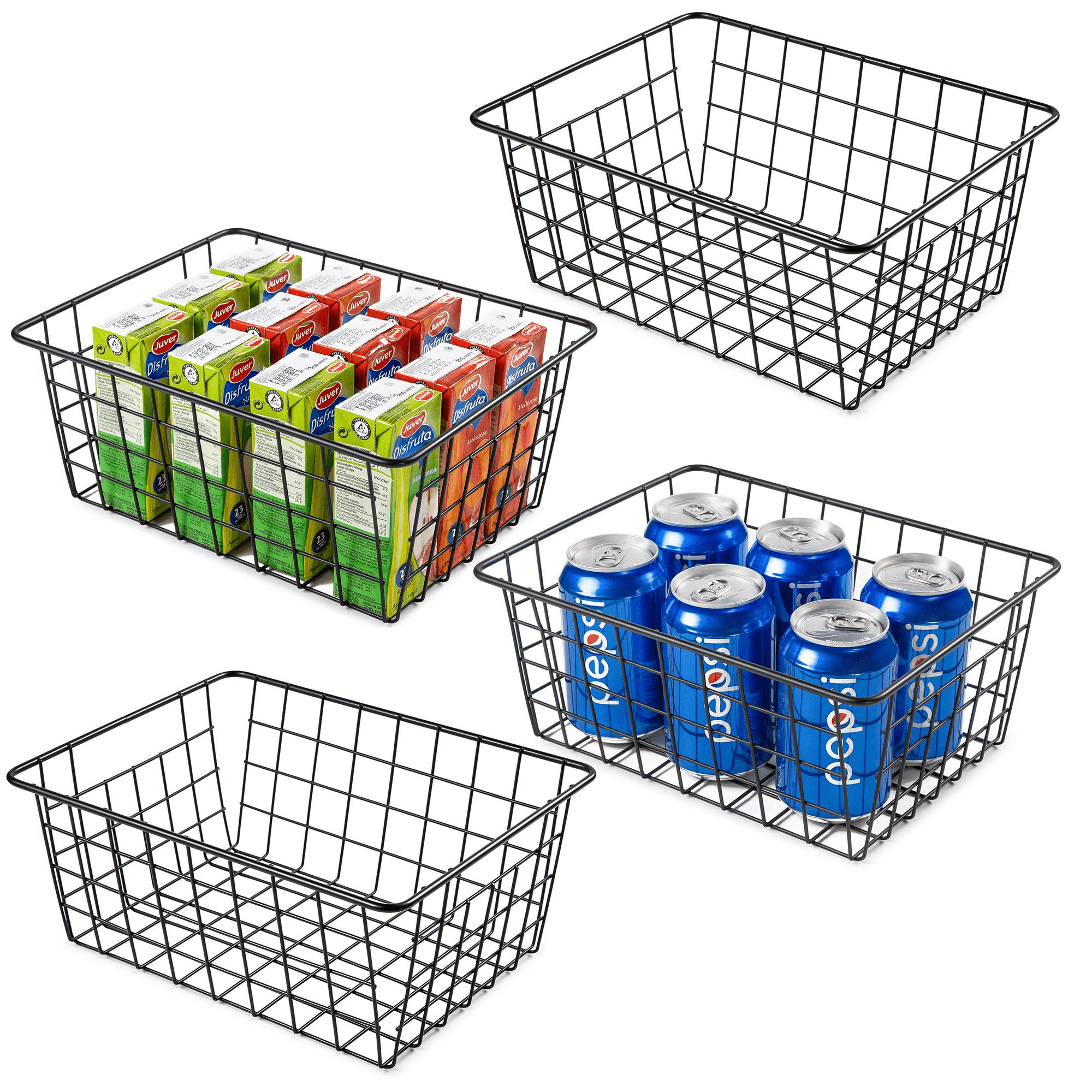 4 Packs Wire Storage Baskets, Premium Large Metal Wire Storage Bin Pantry  Organization and Storage Freezer Organizer for Home Office Kitchen Pantry