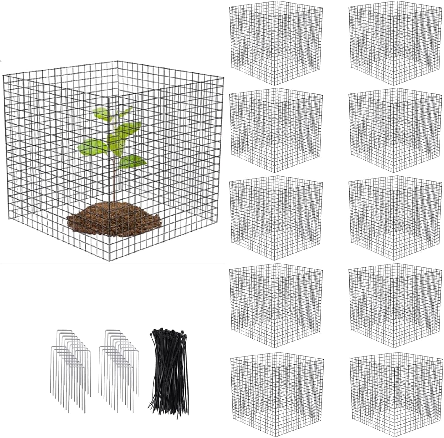 Small Wire Plant Protectors, 10 Pack 12" Square Plant Protectors from Animals Mesh Plant Cage Chicken Wire Cover for Protect Plants, Garden,Shrubs and Vegetables from Animals