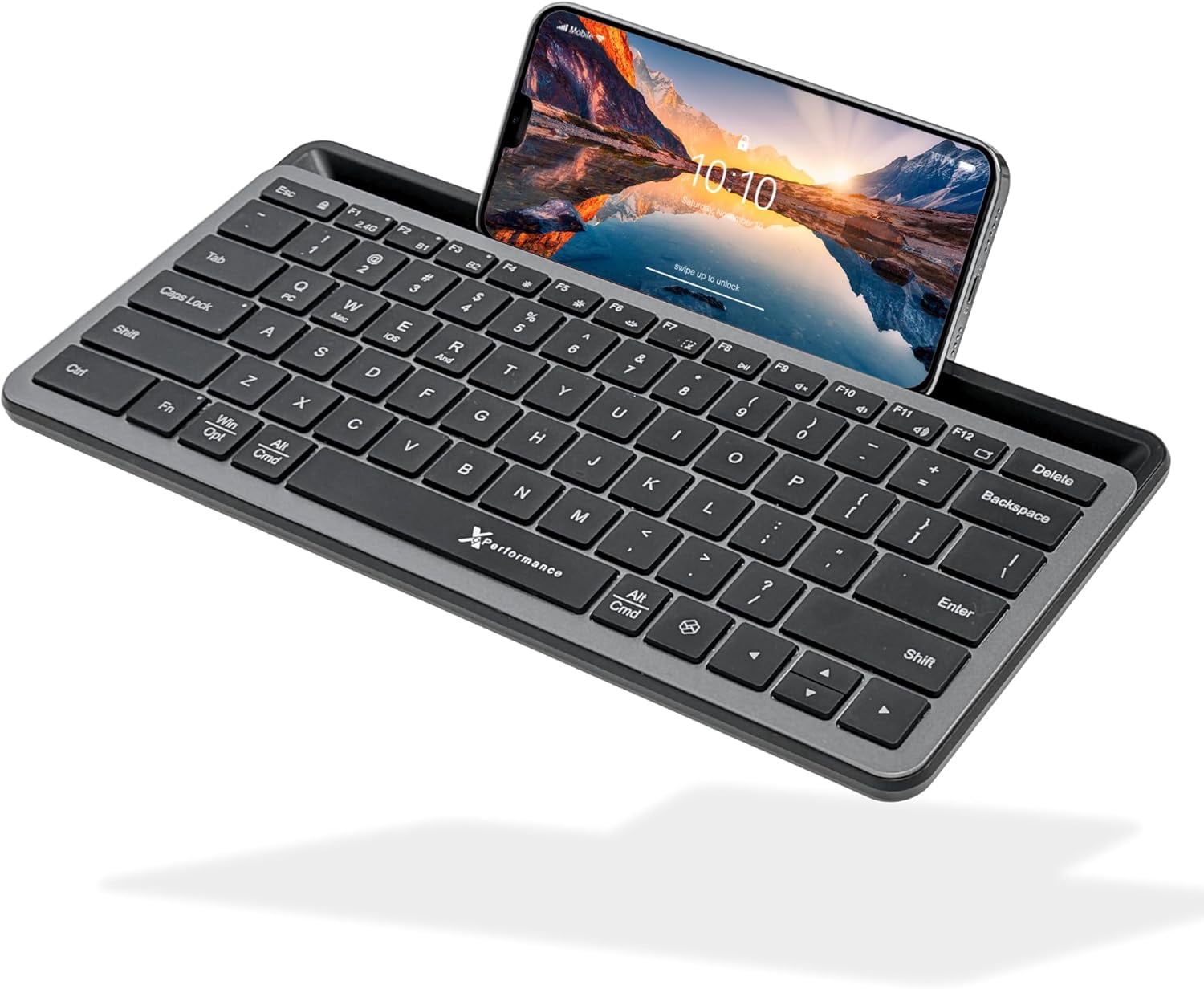 Small Wireless Keyboard with Dock - (BT + 2.4Ghz) - Ready for Travel - Compact Bluetooth Keyboard for Tablet, Phone, Office - Backlit, Portable, Multi-Device - PC, Mac, iPad, Android