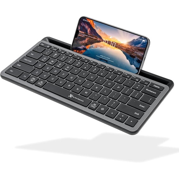 Small Wireless Keyboard with Dock - (BT + 2.4Ghz) - Ready for Travel - Compact Bluetooth Keyboard for Tablet, Phone, Office - Backlit, Portable, Multi-Device - PC, Mac, iPad, Android