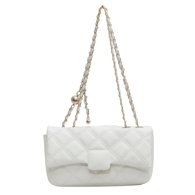 Small Women Leather Crossbody Bag for Clutch Purse Designer Shoulder Bag  Chain Quilted Cross Body Bag,White，G153023 