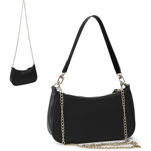 Small Women's Handbag, Black Small Women's Handbag, Detachable Chain and Shoulder Strap, PU Leather, Everyday Use