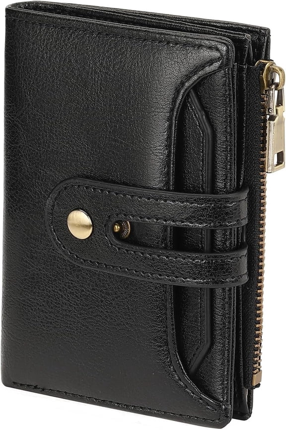 Small Women's Wallet Leather Ladies Billfold Card Holder RFID Blocking with Zipper Pocket