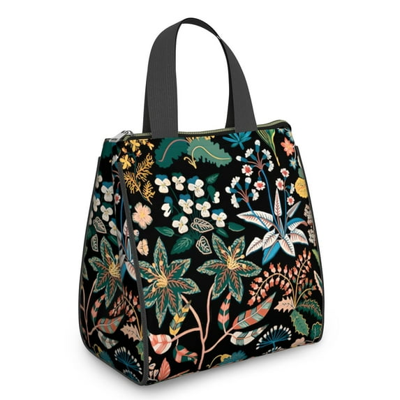 Small Womens Lunch Bag Floral Portable Soft Cooler Bags Reusable Lunch Bag for Women Work Picnic Insulated Traveling Lunch Box with Silver Insulated Interior Lining and Storage Pocket