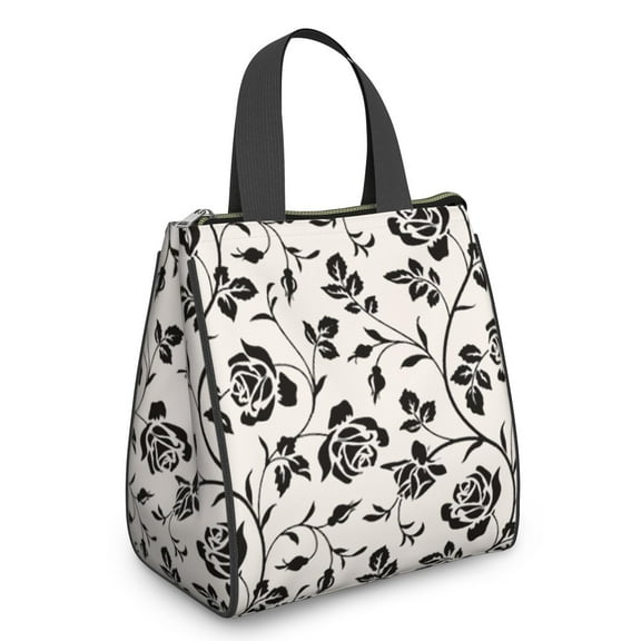 Small Womens Lunch Bag Floral Portable Soft Cooler Bags Reusable Lunch Bag for Women Work Picnic Insulated Traveling Lunch Box with Silver Insulated Interior Lining and Storage Pocket