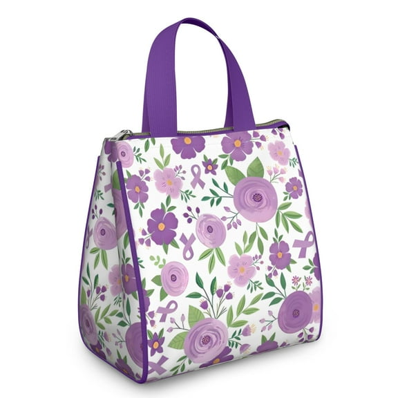 Small Womens Lunch Bag Floral Portable Soft Cooler Bags Reusable Lunch Bag for Women Work Picnic Insulated Traveling Lunch Box with Silver Insulated Interior Lining and Storage Pocket